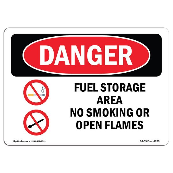 Signmission OSHA Sign, 18" Height, 24" Width, Aluminum, Fuel Storage Area No Smoking Or Open Flames, Landscape OS-DS-A-1824-L-1269